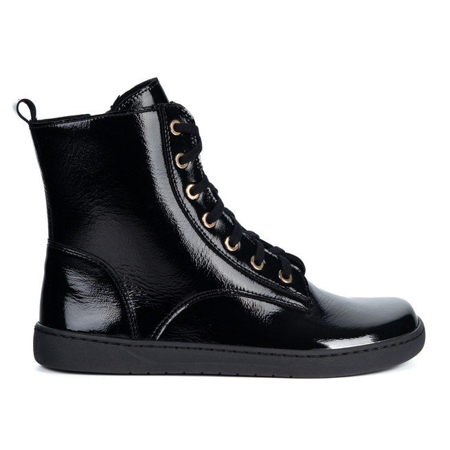 Buty damskie barefoot zimowe skórzane Olivier Liv 1303 ocieplane lakier czarne 