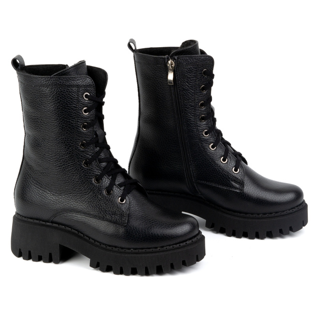 Dámské zateplené kožené boty 401BB pea black