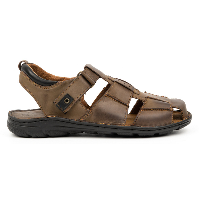 Pánské kožené sandály na suchý zip 948Ł hnědé