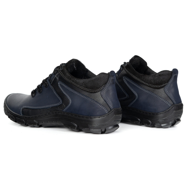 Pánské zimní trekové boty zateplené kožené 905KOM navy blue