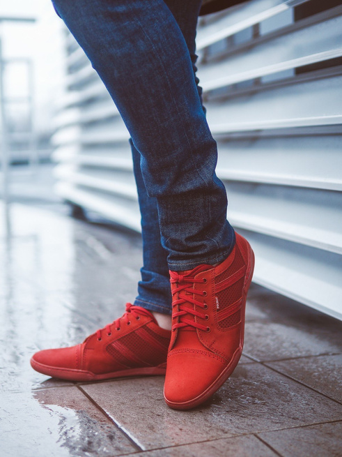 Buty męskie Casual R3 Perforacja czerwone