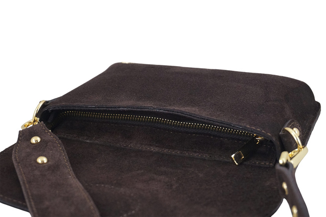 Semišová poštovní taška se širokým popruhem - Hnědá tmavá