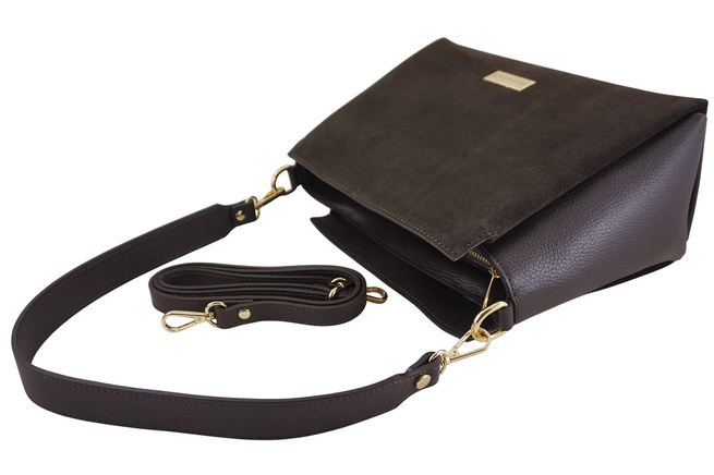 Kabelka do města z přírodního semiše a kůže - Hnědá tmavá