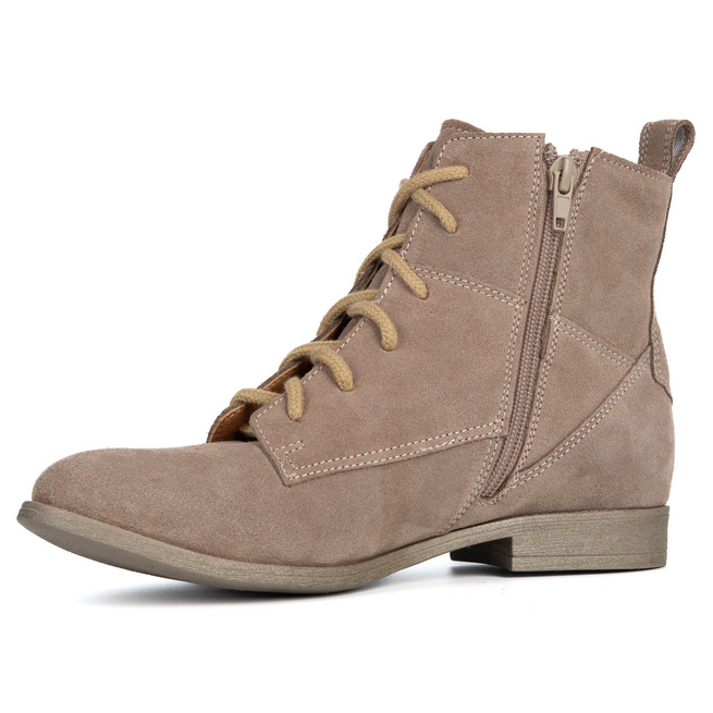 Olivier Claire – klasyczne botki damskie sznurowane z zamkiem, skóra naturalna beżowe