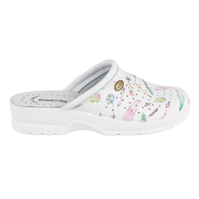 Comfooty Alessia klapki damskie skórzane anatomiczne ażurowe piórka