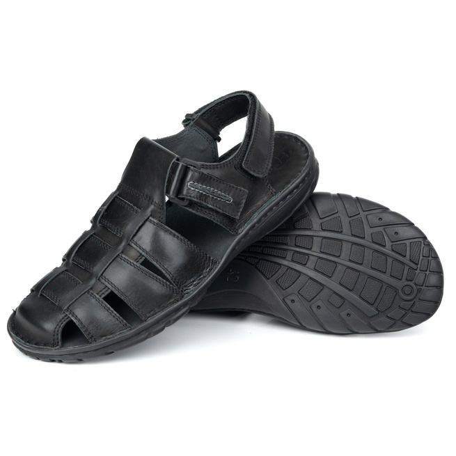 Skórzane sandały męskie Pollonus 6-0103-010 zakryte z rzepem na lato