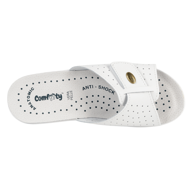 Anatomiczne klapki damskie ze skóry naturalnej białe LUCIA