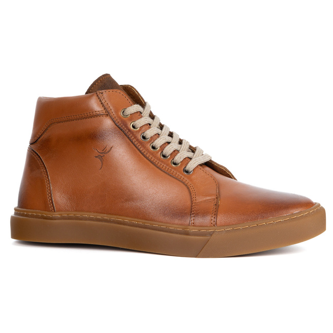 Buty Męskie sneakersy skórzane 532KNT wysokie obuwie przejściowe brązowe