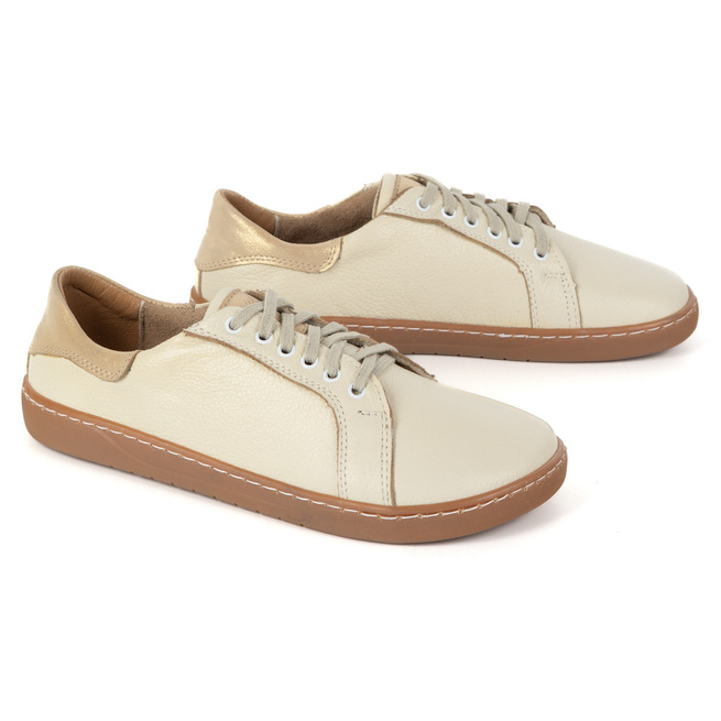 Aura: krémové dámské kožené tenisky naboso | Pohodlné boty s plochou podrážkou