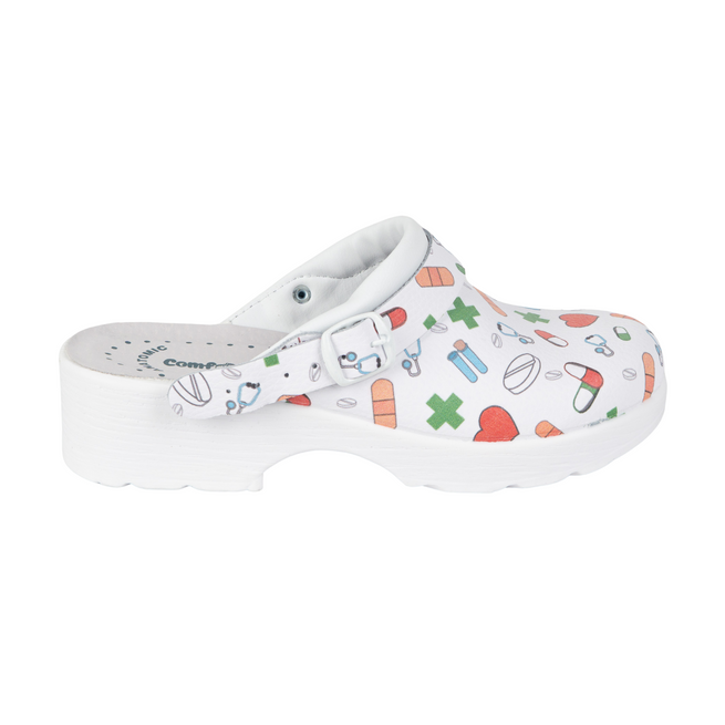 Buty damskie skórzane chodaki klapki w medyczne wzory comfooty Alice