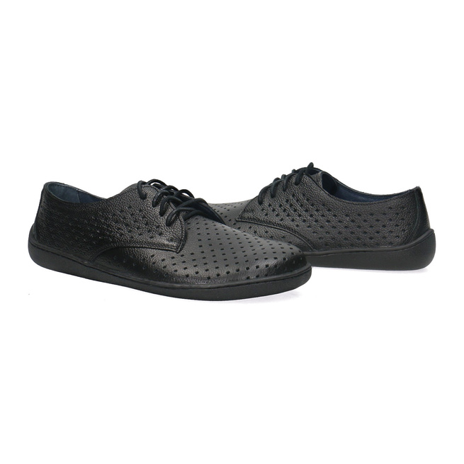 Skórzane półbuty damskie Pollonus Barefoot 5-1288-029 Czarny/Perforacja