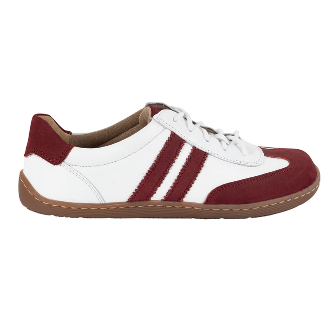 BAREFOOT dámské kožené minimalistické boty 1287 bílé s vínovým nubukem tenisky