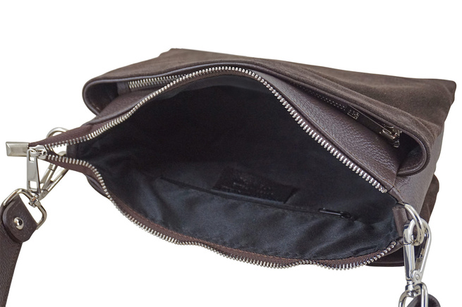 Prostorná poštovní taška z kůže a semiše - Hnědá tmavá