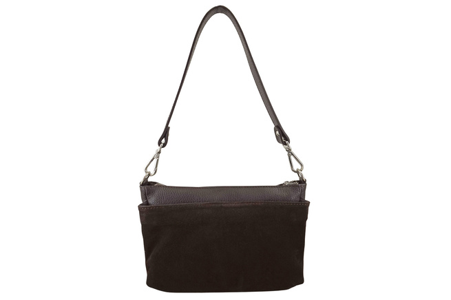 Pojemna torebka listonoszka ze skóry i zamszu - Brązowa ciemna