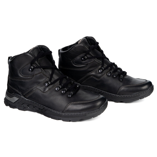 Męskie trzewiki skórzane Olivier 615KNT – model trekkingowy za kostkę czarne