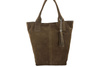 Shopper bag - Dámská semišová kabelka - Tmavě béžová