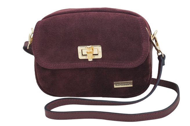 Mała zamszowa listonoszka ze złotym zapięciem - Bordowa