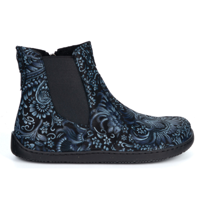 Damskie buty barefoot sztyblety z zamkiem ocieplane 1263 wzory granatowe