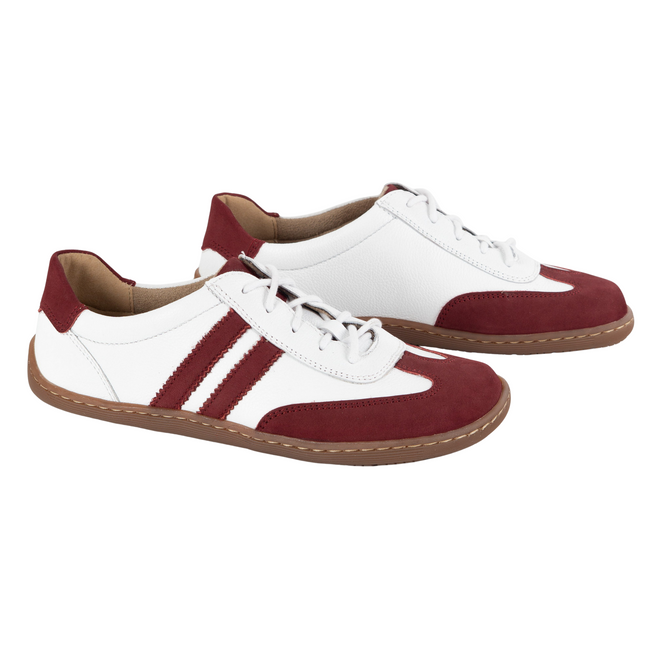 BAREFOOT dámské kožené minimalistické boty 1287 bílé s vínovým nubukem tenisky