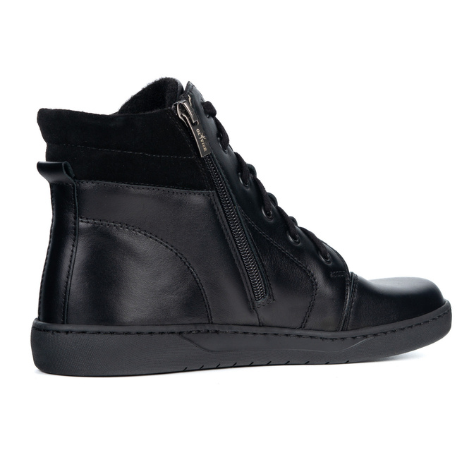 Buty damskie barefoot zimowe skórzane Olivier WINTER czarne za kostkę z zamkiem