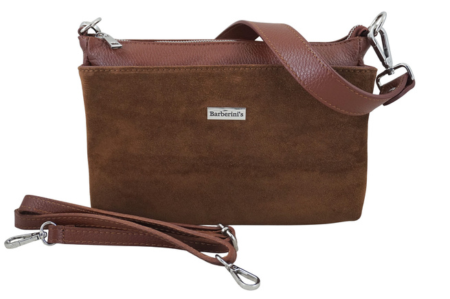 Pojemna torebka listonoszka ze skóry i zamszu - Brązowa