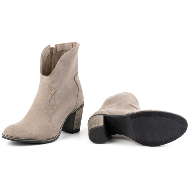 Dámské kožené kozačky LUCY beige - elegantní semišové kozačky na podpatku