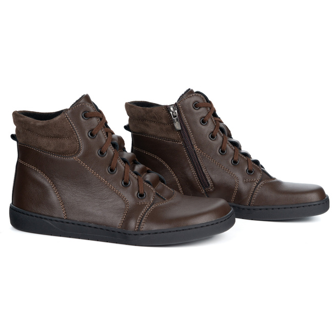 Buty damskie barefoot brązowe skórzane Olivier WINTER brązowe za kostkę z zamkiem