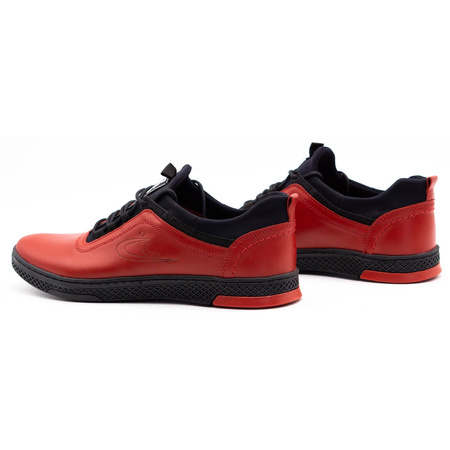 Buty męskie skórzane casual K24 czerwone z czarnym spodem