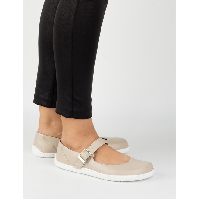 Baleriny barefoot damskie Olivier 1770POL skórzane buty z klamerką beżowe