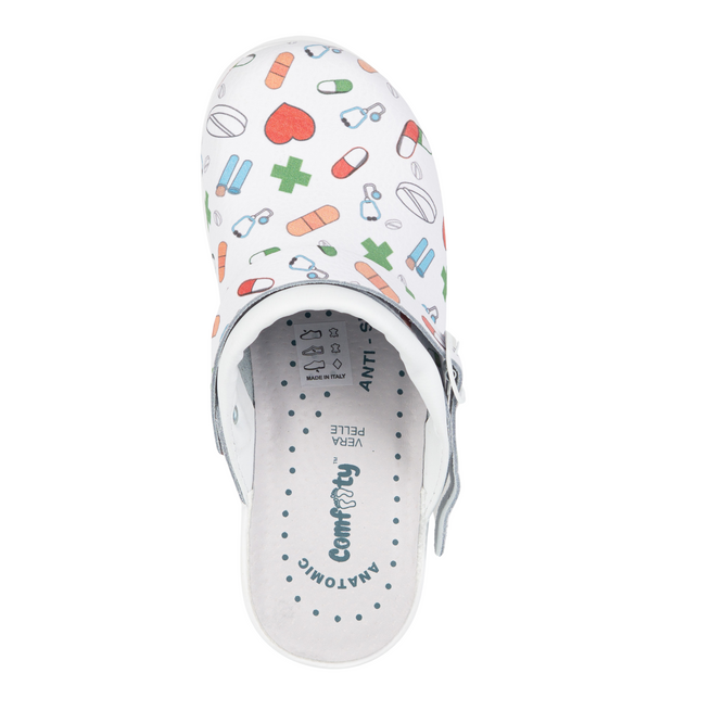 Buty damskie skórzane chodaki klapki w medyczne wzory comfooty Alice