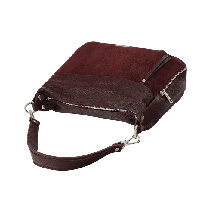 Kožená kabelka se semišovým akcentem - bordó