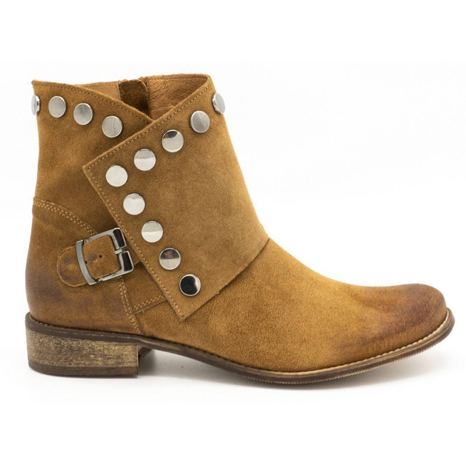 Dámské kožené kozačky s cvočky 1198 camel