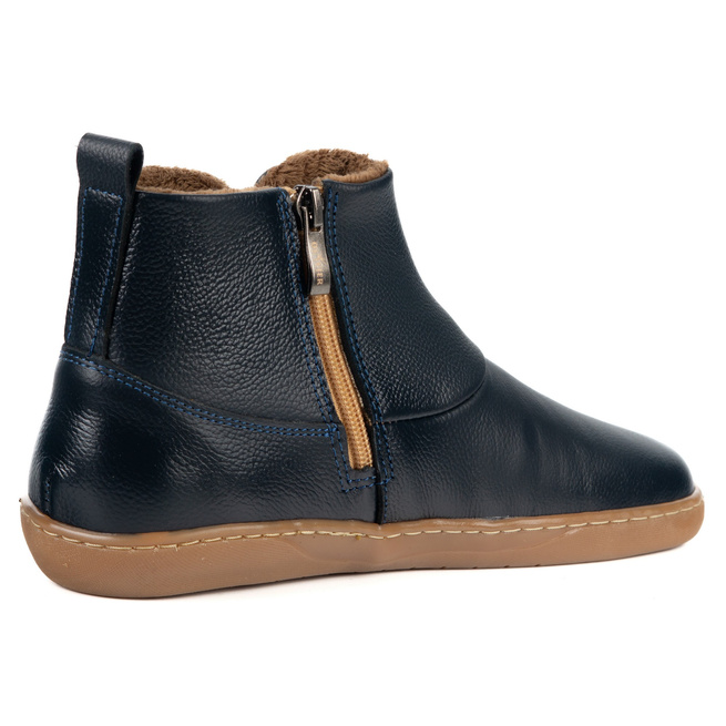 Buty damskie zimowe barefoot skórzane Z-B07 granatowe zamek