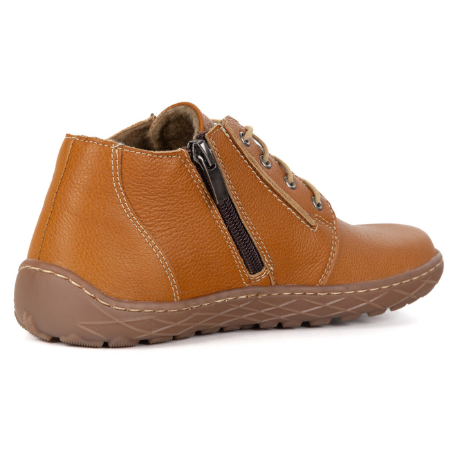 Buty damskie skórzane BAREFOOT lekko ocieplone za kostkę z zamkiem 787 rude