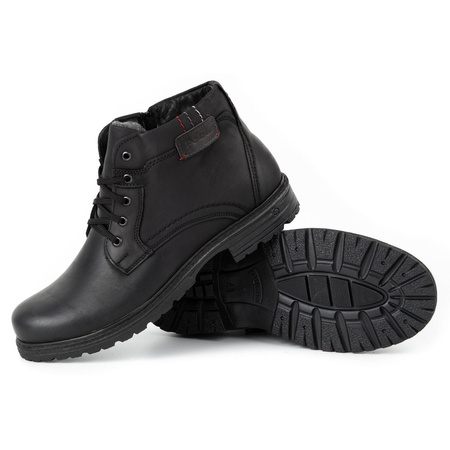 Buty męskie trzewiki zimowe skóra J35S czarne z szarym