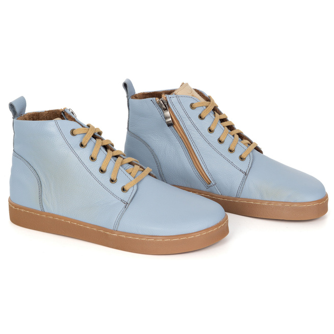 Buty damskie zimowe barefoot skórzane Z-B04 niebieskie