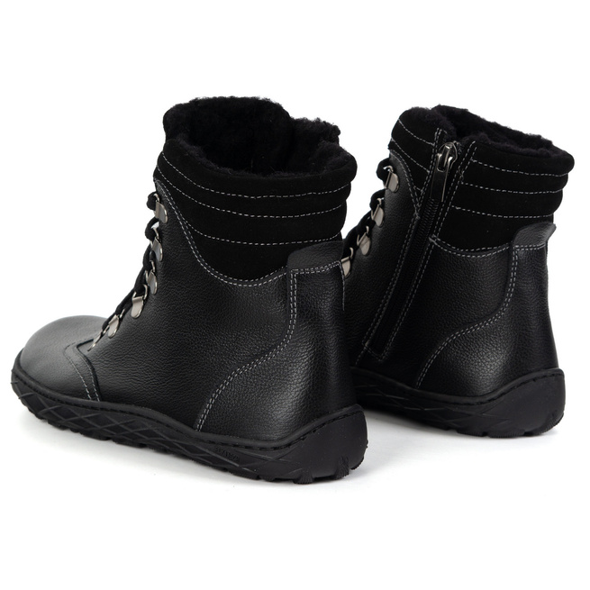 Buty damskie barefoot zimowe skórzane Olivier Runa ocieplane czarne