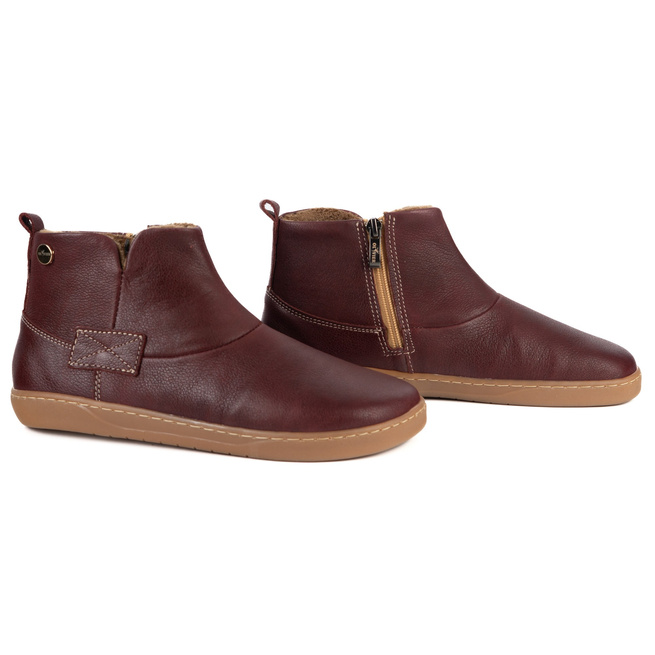 Buty damskie zimowe barefoot skórzane Z-B07 bordowe na zamek