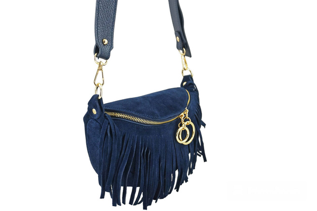 Saszetka nerka damska zamszowa - Granatowa