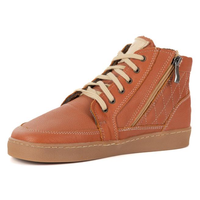 Buty damskie zimowe barefoot skórzane Z-B05 rude – ocieplane, zero-drop, szeroki przód
