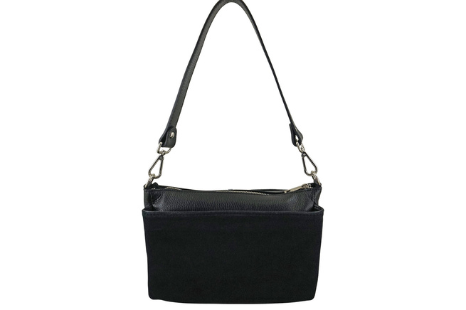 Pojemna torebka listonoszka ze skóry i zamszu - Czarna