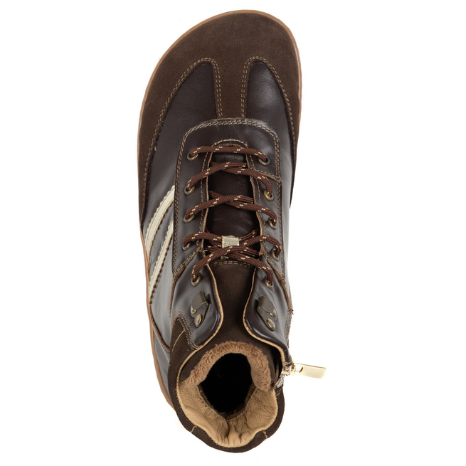 Skórzane buty BAREFOOT damskie zimowe 201MP ocieplane z naturalnej skóry brązowe