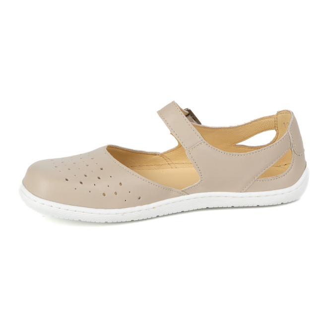 Olivier 1284 dámské barefoot ažurové baleríny - kožené boty se sponou pro každodenní a elegantní styling béžové barvy
