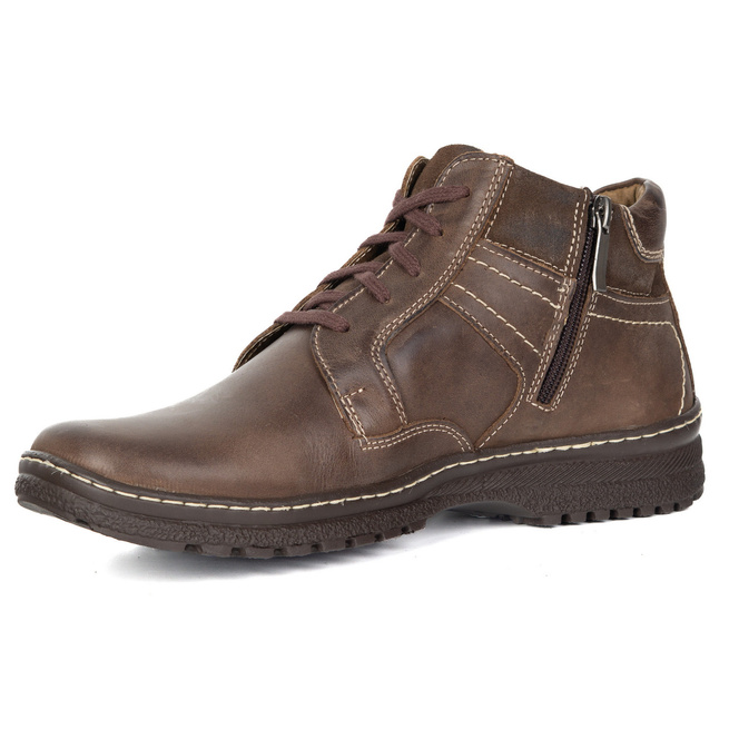 Buty męskie skórzane zimowe ocieplane KOMODO 907K trzewiki na zamek brązowe