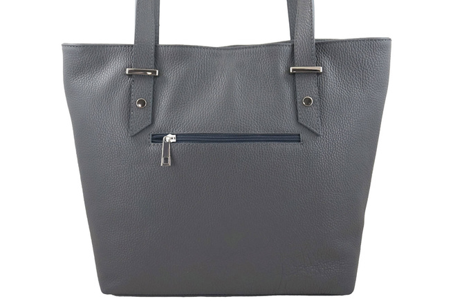 Shopper bag - Włoska duża torebka miejska skórzana - Szara ciemna