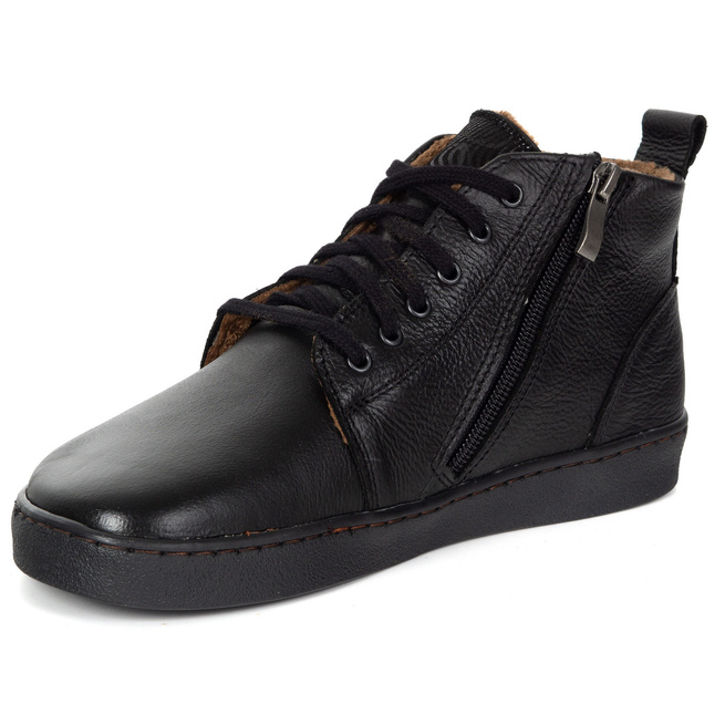 Buty damskie zimowe barefoot skórzane Z-B04 czarne
