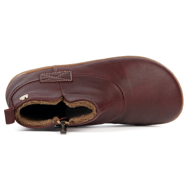 Buty damskie zimowe barefoot skórzane Z-B07 bordowe na zamek