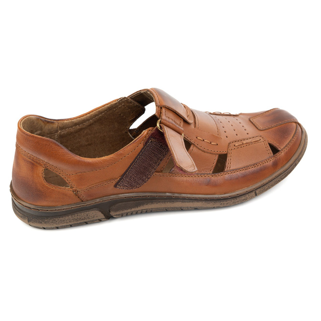 Buty męskie skórzane na rzep 937KOM brązowe