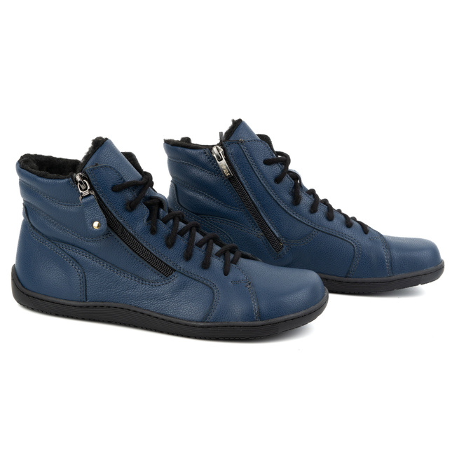 Dámské minimalistické zimní kožené boty barefoot 1261 navy blue