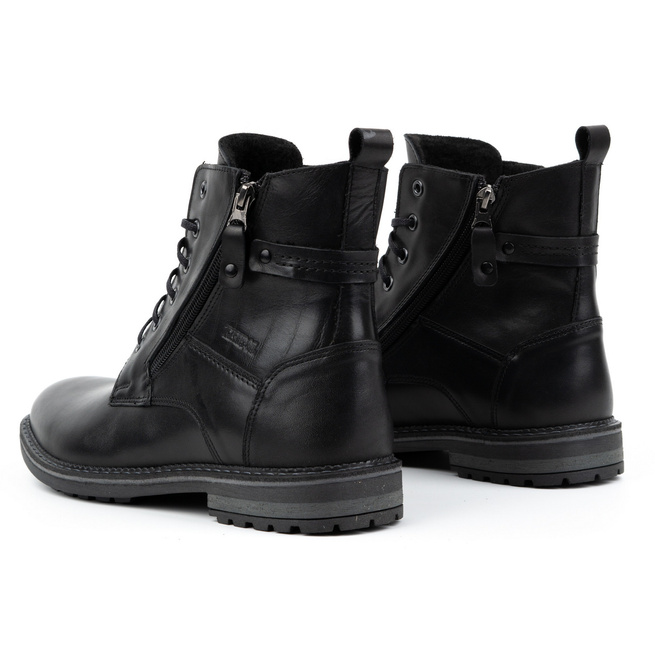 Buty męskie trzewiki zimowe skórzane 155KAM czarne